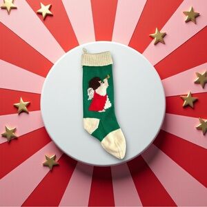 Vintage Hand Knit Angel Christmas Stocking
